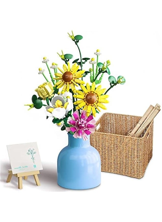 Flowers Bouquet for Women Sunflower Building Blocks Sets  s Gifts Creative Home Decor Toys Kits for Her Girlfriends Women Adults Wife Kids 6+ 6-12 8-12 (439 Pieces)