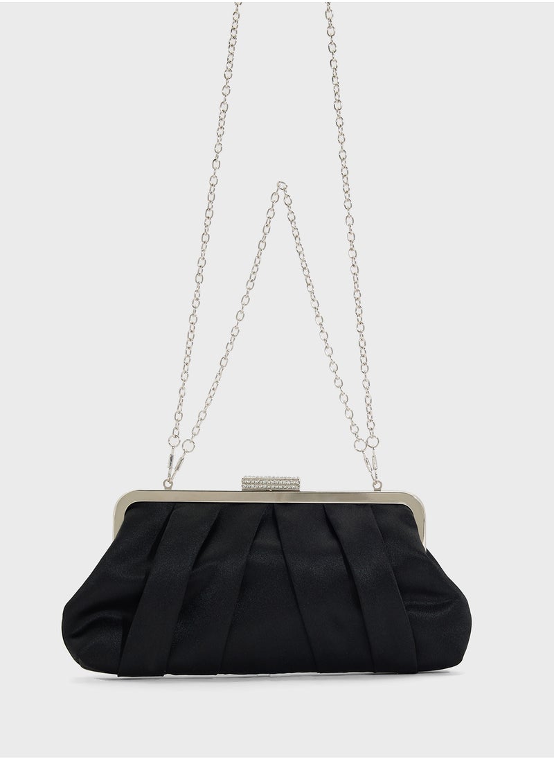 Pleated Satin Clutch Bag