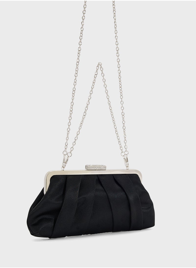 Pleated Satin Clutch Bag