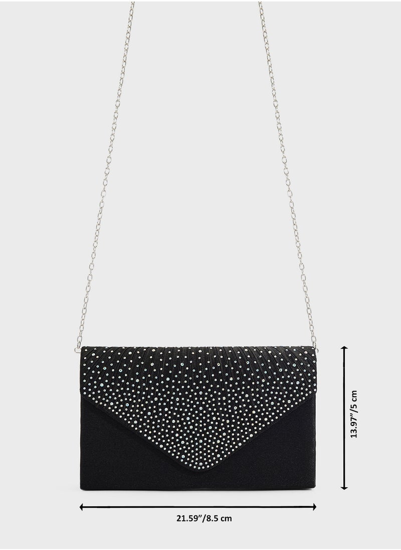 Pleated Embellished Clutch Bag