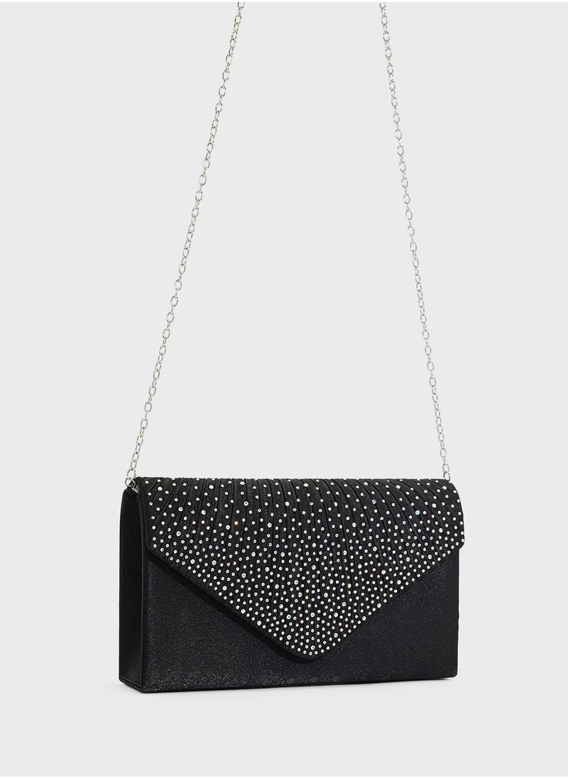 Pleated Embellished Clutch Bag