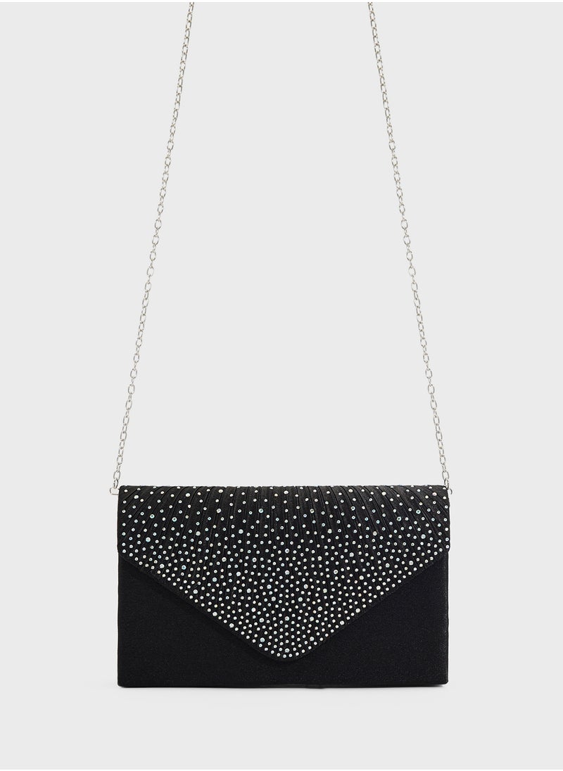 Pleated Embellished Clutch Bag
