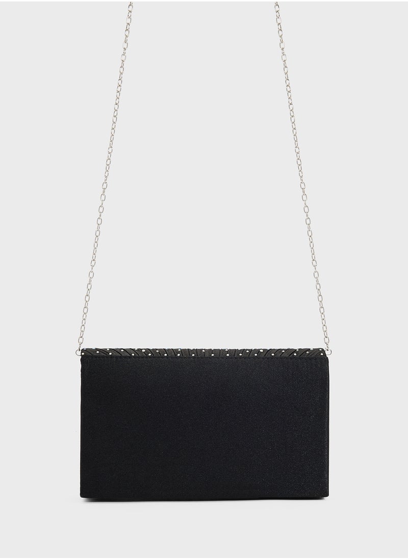 Pleated Embellished Clutch Bag