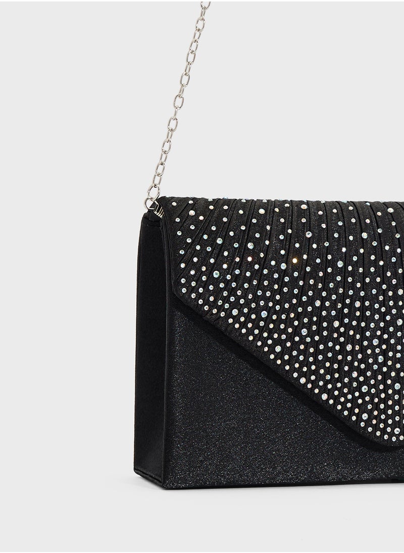Pleated Embellished Clutch Bag