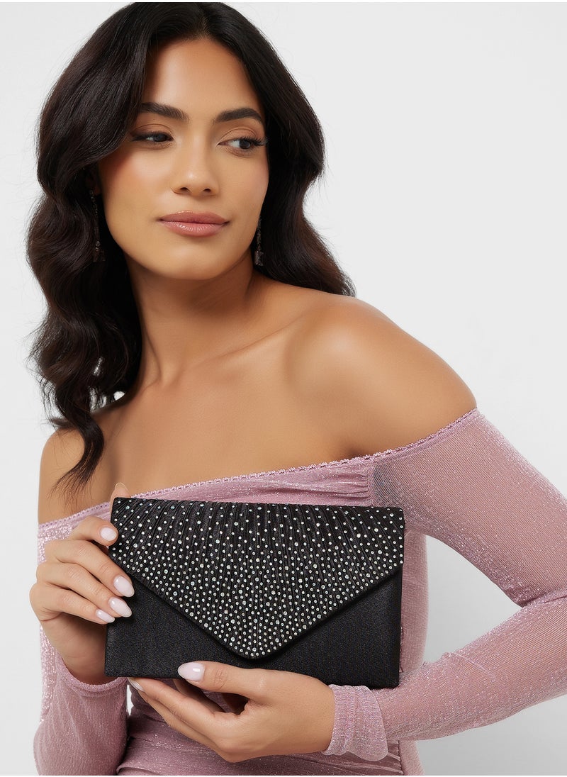Pleated Embellished Clutch Bag