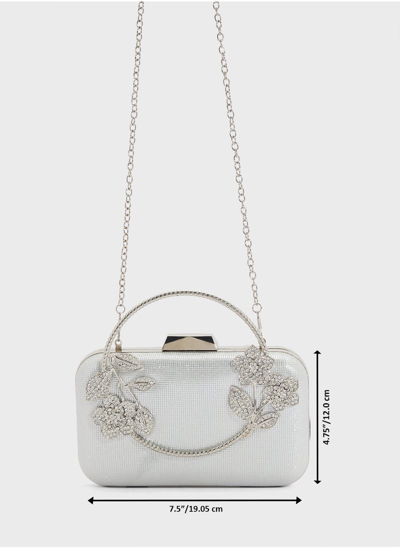 Floral Detail Diamante Clutch Bag