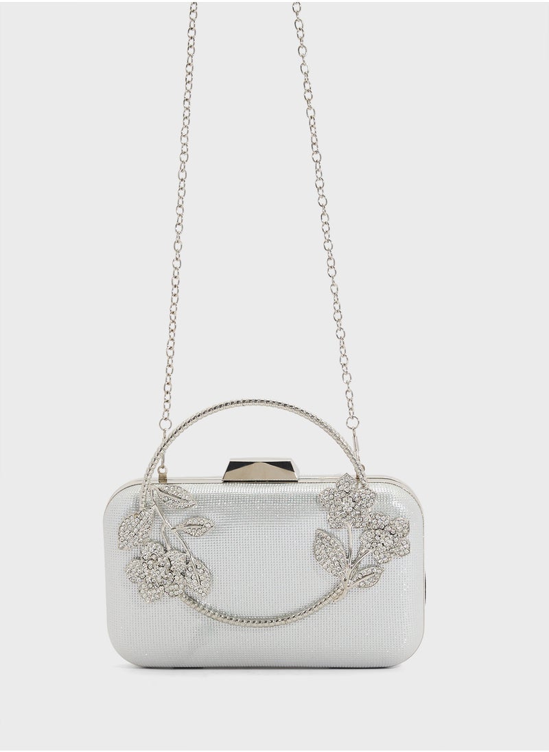 Floral Detail Diamante Clutch Bag