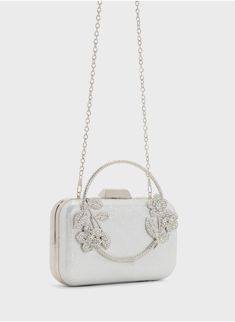 Floral Detail Diamante Clutch Bag
