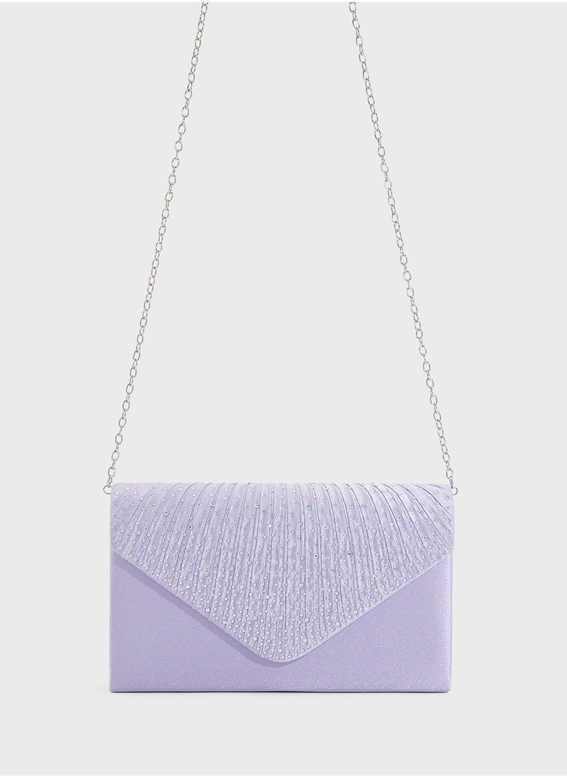 Pleated Embellished Clutch Bag