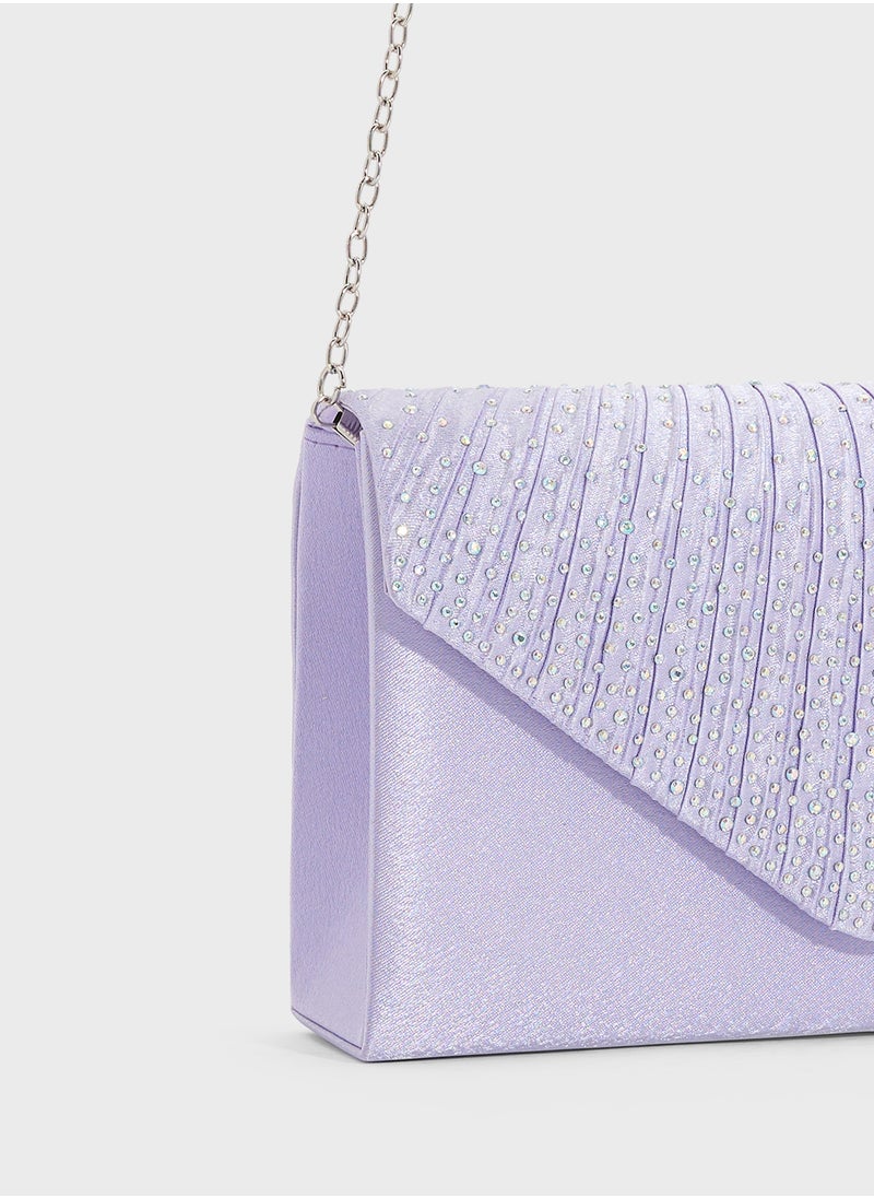 Pleated Embellished Clutch Bag