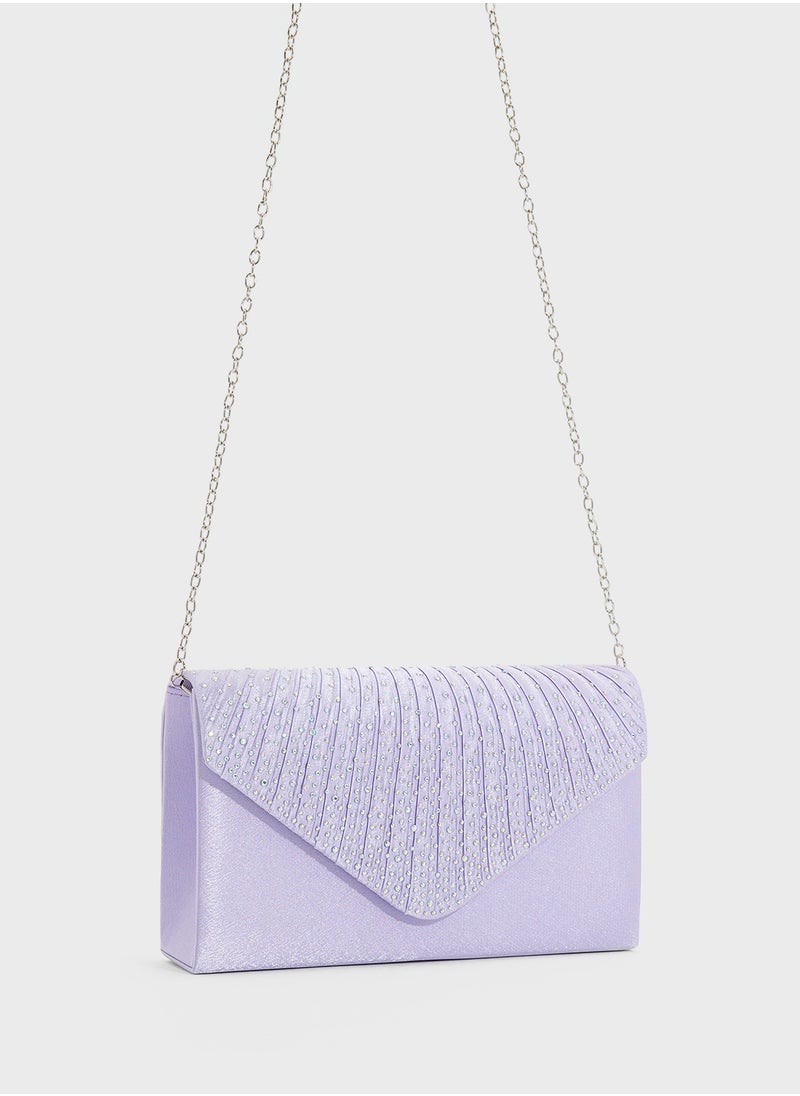 Pleated Embellished Clutch Bag