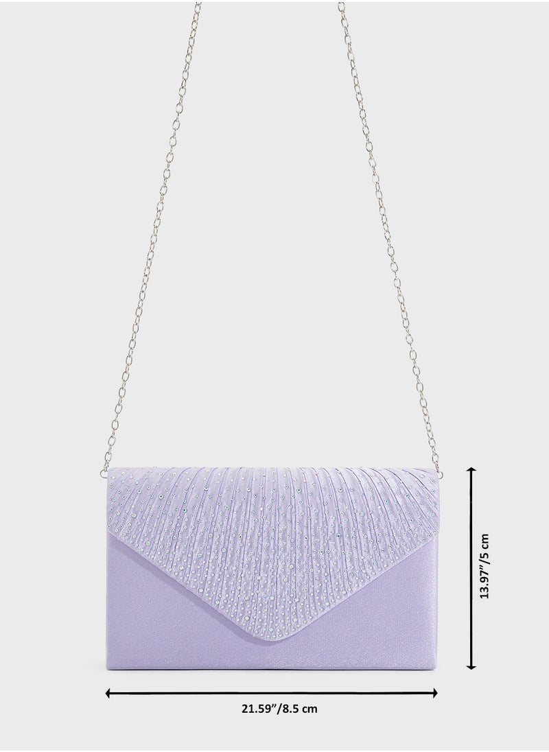 Pleated Embellished Clutch Bag
