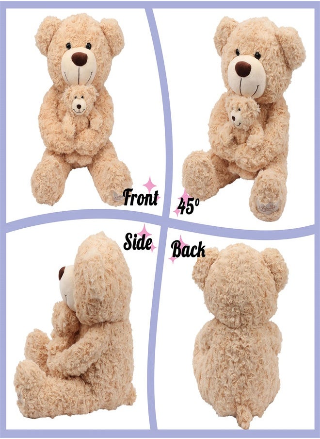 Teddy Bear Plush Stuffed Toys,  Kids Soft Plushie Animal Doll, Birthday Gift for Toddlers Boys Girls, Adorable Stuffed Mom Bear with Stretched Baby Bear, Baby Shower Nursery Decorate