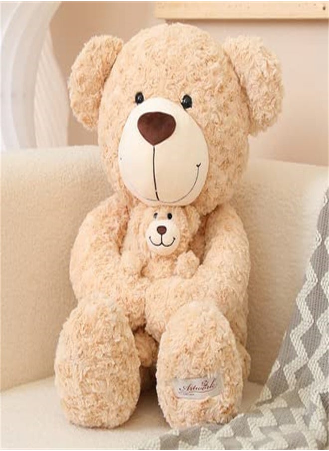 Teddy Bear Plush Stuffed Toys,  Kids Soft Plushie Animal Doll, Birthday Gift for Toddlers Boys Girls, Adorable Stuffed Mom Bear with Stretched Baby Bear, Baby Shower Nursery Decorate