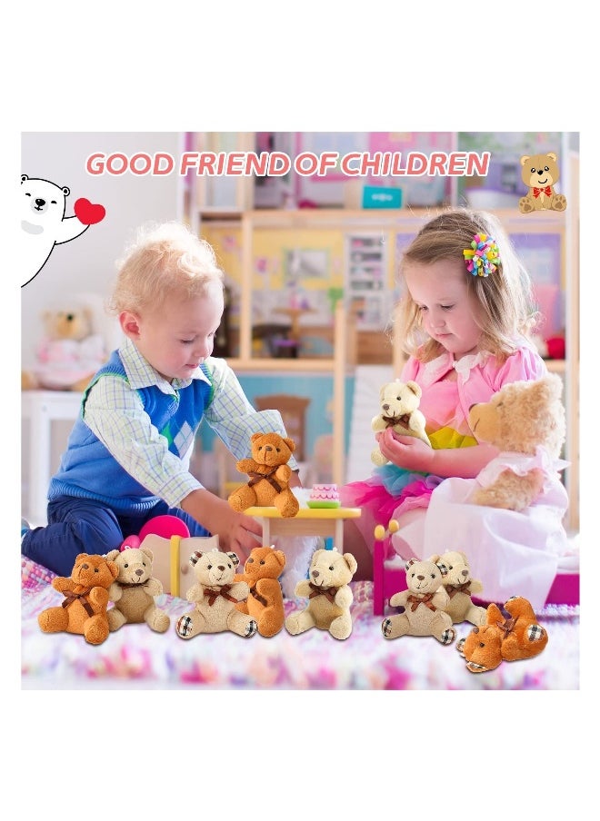 Mini Bear Stuffed Animal Set 16 Pcs 35 Inch Soft Tiny Bears Ideal for DIY Keychain Party Favors and Home Decor Light and Dark Brown