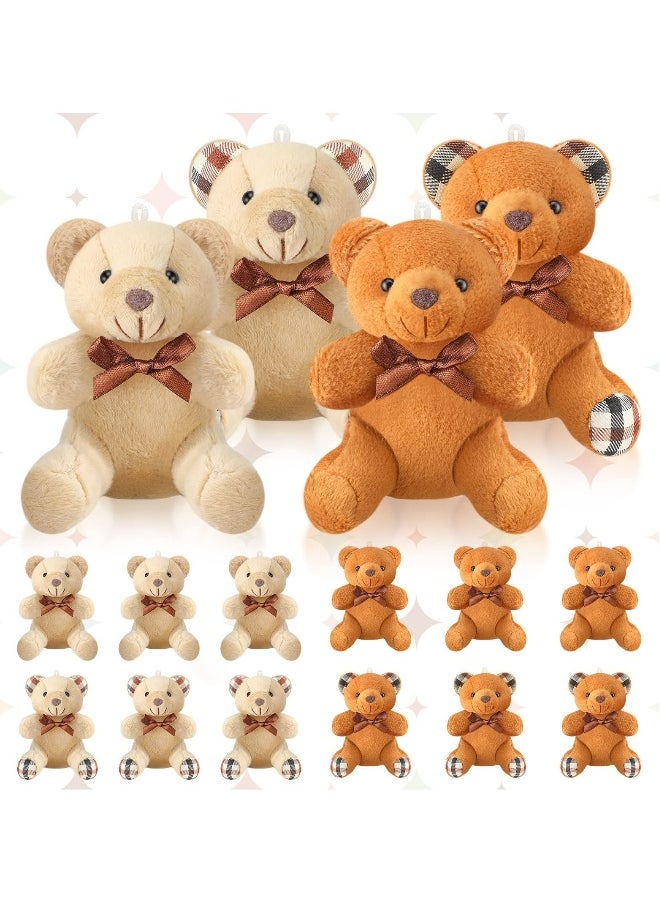 Mini Bear Stuffed Animal Set 16 Pcs 35 Inch Soft Tiny Bears Ideal for DIY Keychain Party Favors and Home Decor Light and Dark Brown