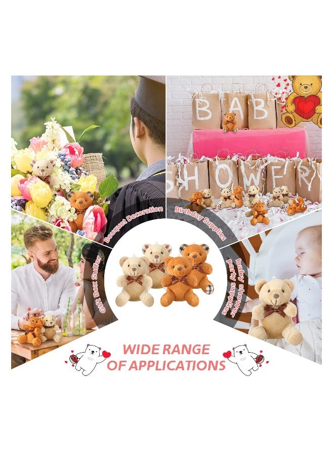 Mini Bear Stuffed Animal Set 16 Pcs 35 Inch Soft Tiny Bears Ideal for DIY Keychain Party Favors and Home Decor Light and Dark Brown