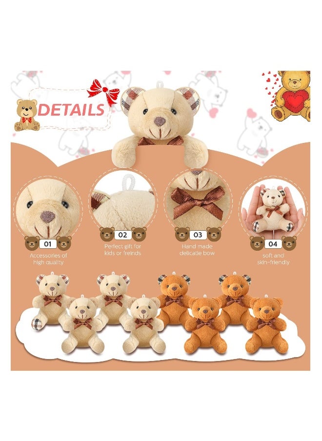 Mini Bear Stuffed Animal Set 16 Pcs 35 Inch Soft Tiny Bears Ideal for DIY Keychain Party Favors and Home Decor Light and Dark Brown