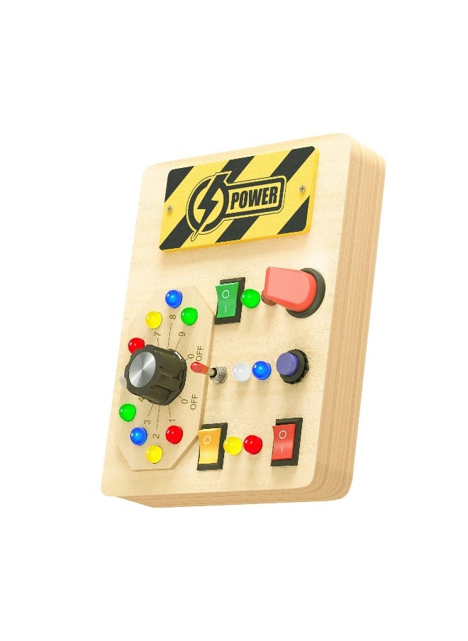 Toddler Busy Board with LED Light Switch, Wooden Sensory Board Toys for Kids 3+, Educational Travel Activities for Boys and Girls, Perfect Gift for Learning and Fun.