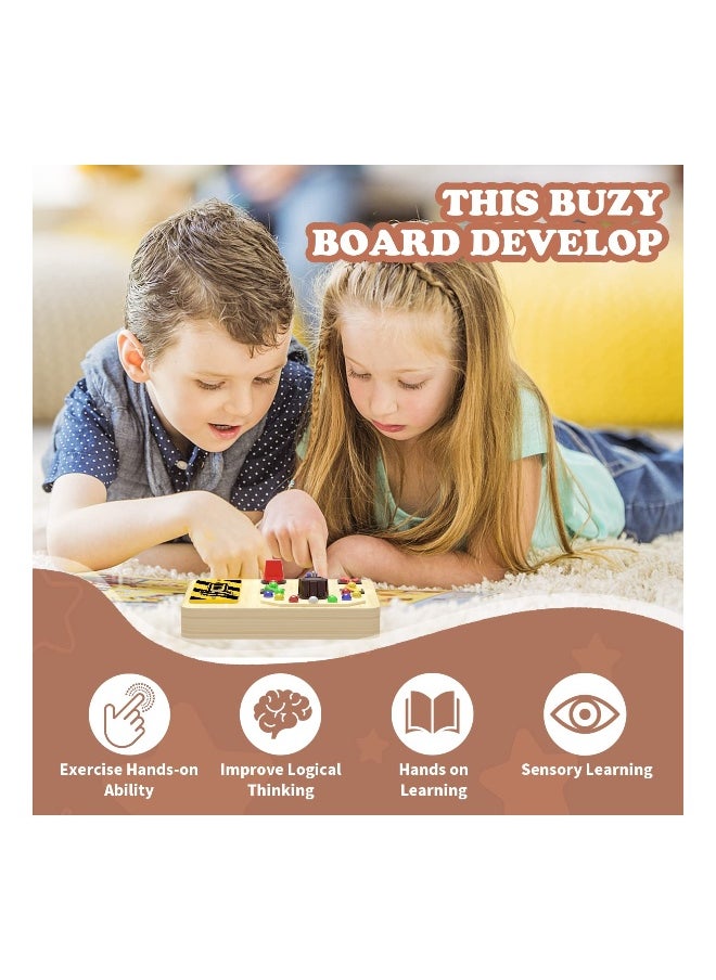 Toddler Busy Board with LED Light Switch, Wooden Sensory Board Toys for Kids 3+, Educational Travel Activities for Boys and Girls, Perfect Gift for Learning and Fun.