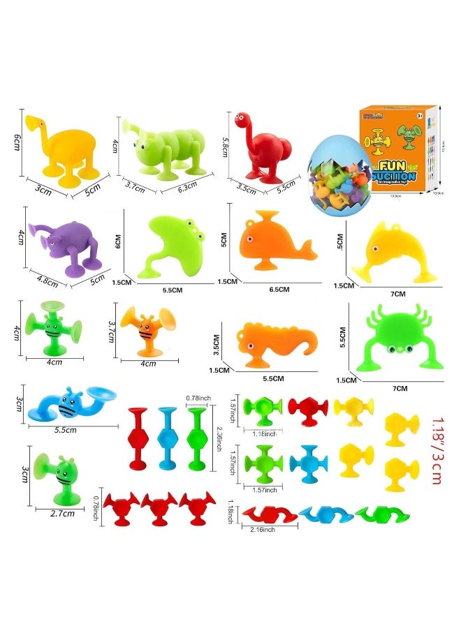 18pcs Suction Bath Toys for Kids, Silicone Ocean Animal Cup Toys, Fine Motor Skills Development, Sensory Travel Toys for Toddlers, Educational Gift for Ages 3 and Up