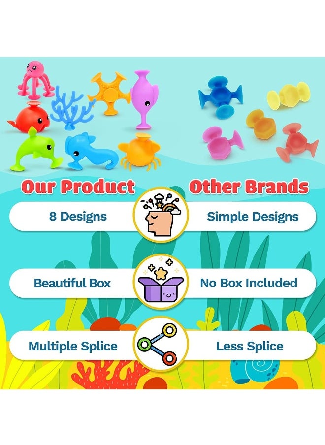 18pcs Suction Bath Toys for Kids, Silicone Ocean Animal Cup Toys, Fine Motor Skills Development, Sensory Travel Toys for Toddlers, Educational Gift for Ages 3 and Up