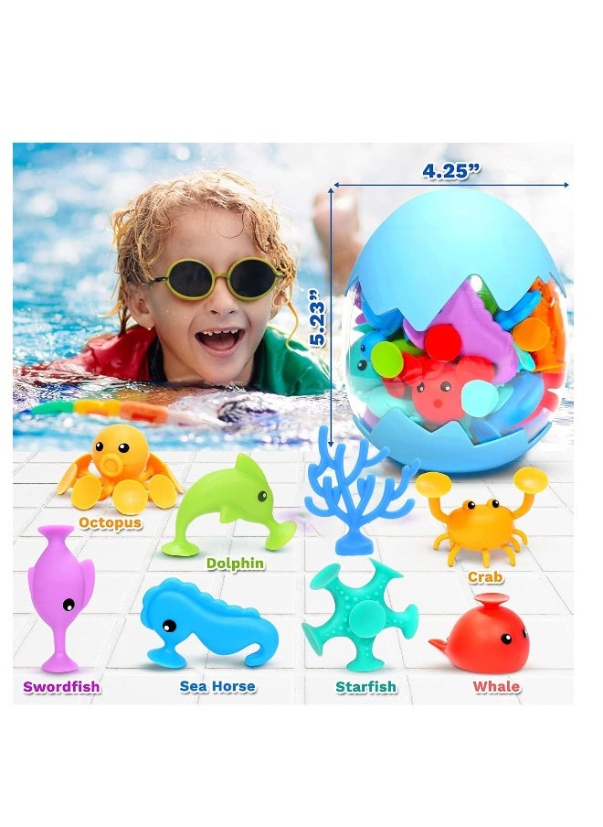 18pcs Suction Bath Toys for Kids, Silicone Ocean Animal Cup Toys, Fine Motor Skills Development, Sensory Travel Toys for Toddlers, Educational Gift for Ages 3 and Up