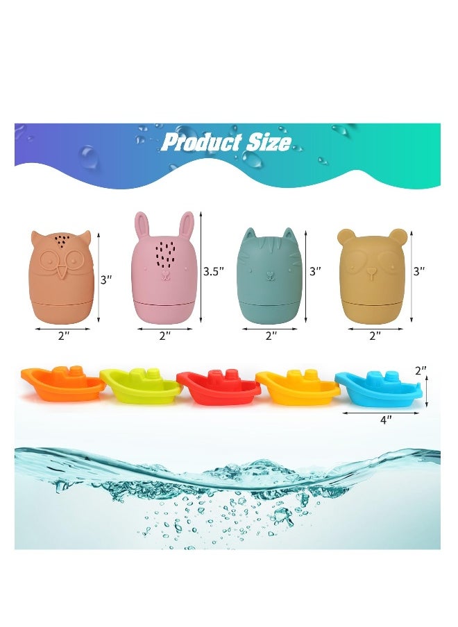 Bath Toys Floating Boat Train with Silicone Bath Toys, 9Pcs Mold Free No Mold Baby Bath Toys for Kids Ages 1-3, Bathtub Bath Toys for Toddlers 1-3, Infant Pool Shower Toys for 1 2 3 4 Kids Boys Girls