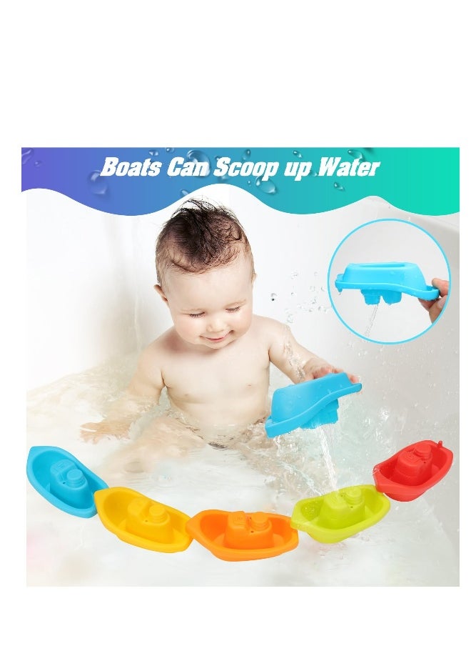 Bath Toys Floating Boat Train with Silicone Bath Toys, 9Pcs Mold Free No Mold Baby Bath Toys for Kids Ages 1-3, Bathtub Bath Toys for Toddlers 1-3, Infant Pool Shower Toys for 1 2 3 4 Kids Boys Girls