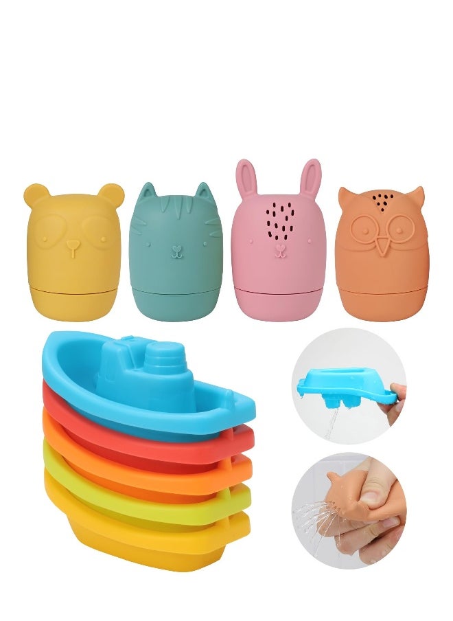 Bath Toys Floating Boat Train with Silicone Bath Toys, 9Pcs Mold Free No Mold Baby Bath Toys for Kids Ages 1-3, Bathtub Bath Toys for Toddlers 1-3, Infant Pool Shower Toys for 1 2 3 4 Kids Boys Girls