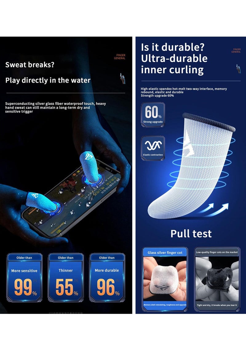 4pcs Gaming Finger gloves,Paired With A Metal Storage Box,100% Visible Silver Fibers,Just Right Pressure/Breathable/Sweatproof（silvery）