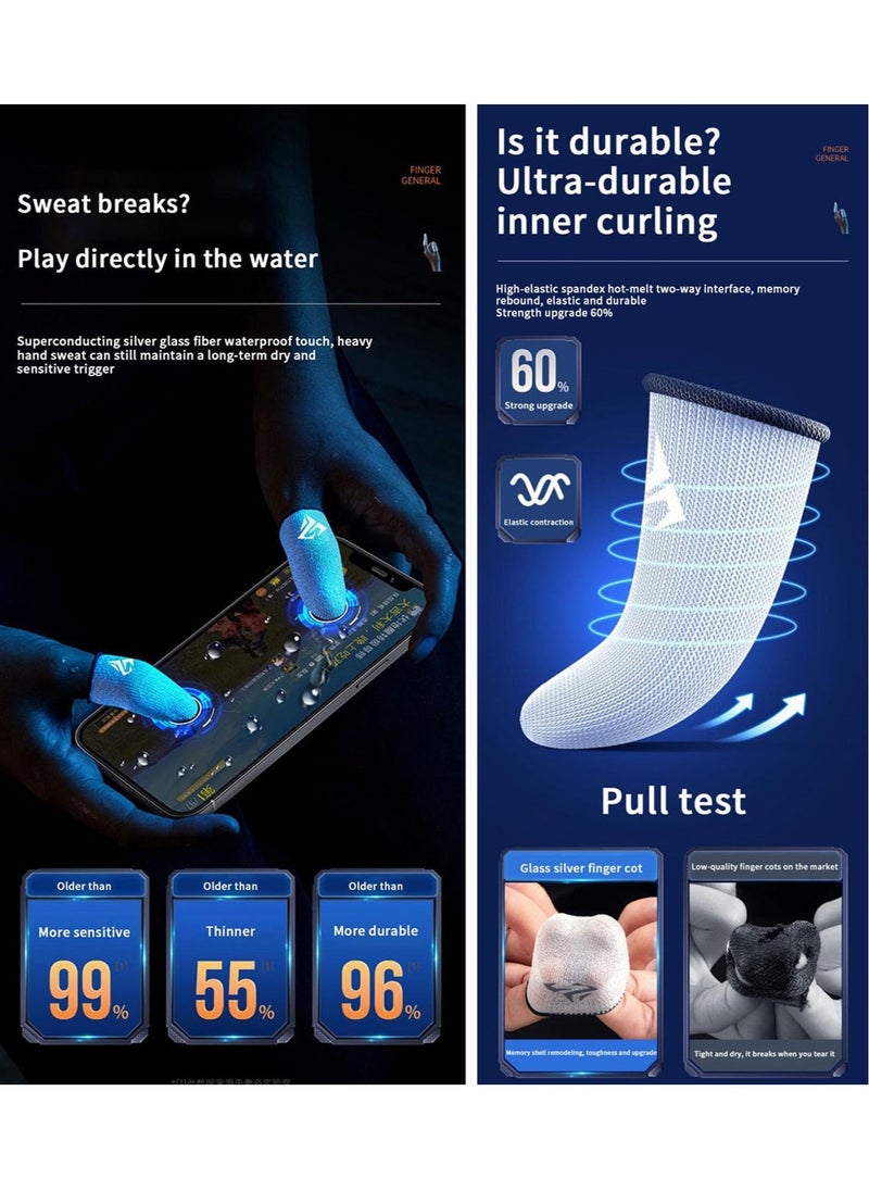 4pcs Gaming Finger gloves,Paired With A Metal Storage Box,100% Visible Silver Fibers,Just Right Pressure/Breathable/Sweatproof（silvery）