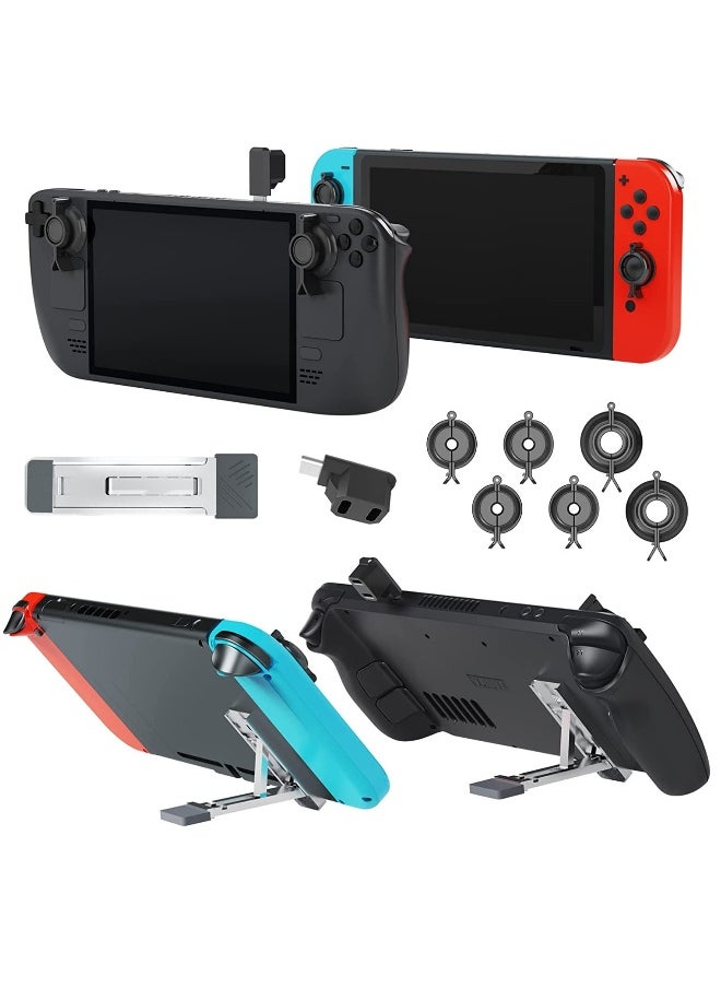 Steam Deck Joystick Guards Bundle with 6 Joystick Protective Holder,1 Kickstand,1 90 Degree USB C Male to Dual USB C Adapter Compatible with Switch Lite/Phone