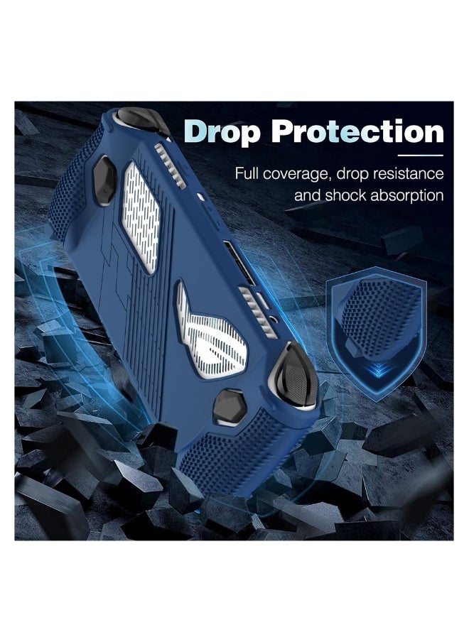 Rog Ally Protective Silicone Case with Kickstand and Anti-Scratch Design Includes 2 Pairs Thumb Grips Blue