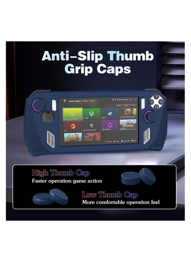 Rog Ally Protective Silicone Case with Kickstand and Anti-Scratch Design Includes 2 Pairs Thumb Grips Blue