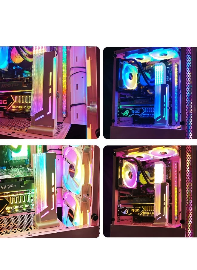 ARGB 3-Pin GPU Support Bracket with Magnetic Base, Adjustable Height and Length, Graphics Card Holder with 5V LED Lighting (White) for Enhanced GPU Stability.