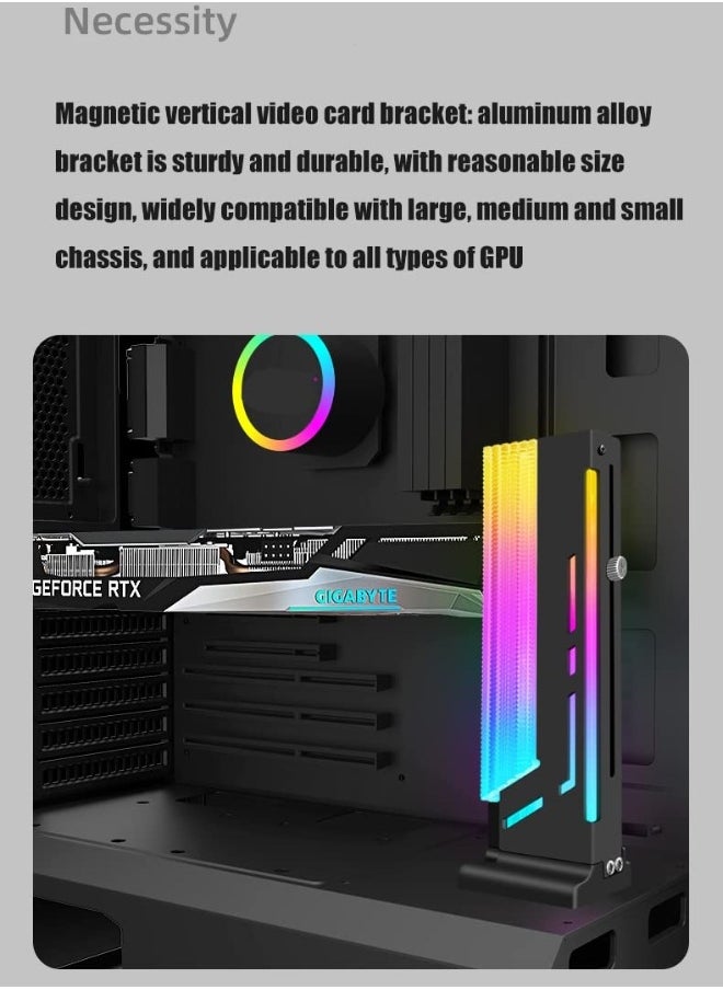 ARGB 3-Pin GPU Support Bracket with Magnetic Base, Adjustable Height and Length, Graphics Card Holder with 5V LED Lighting (White) for Enhanced GPU Stability.
