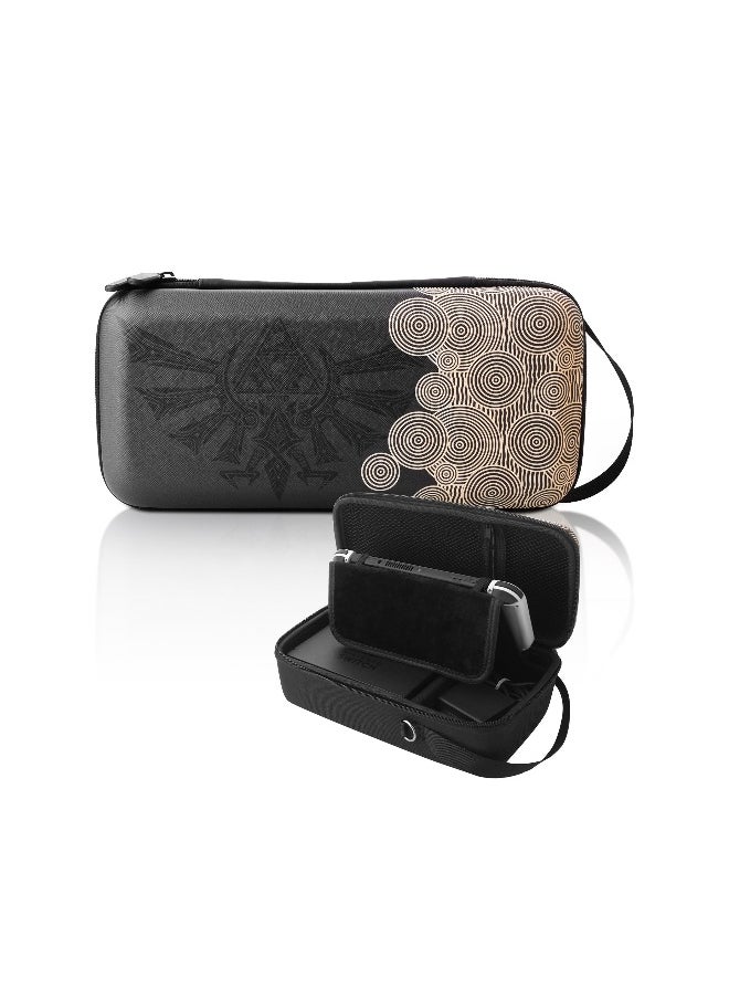 Portable Hard Shell Storage Case for Nintendo Switch/Switch OLED, Includes Shoulder Strap and Built-in Stand, Fits AC Charger, Dock, Pro Controller, and Accessories, Black.