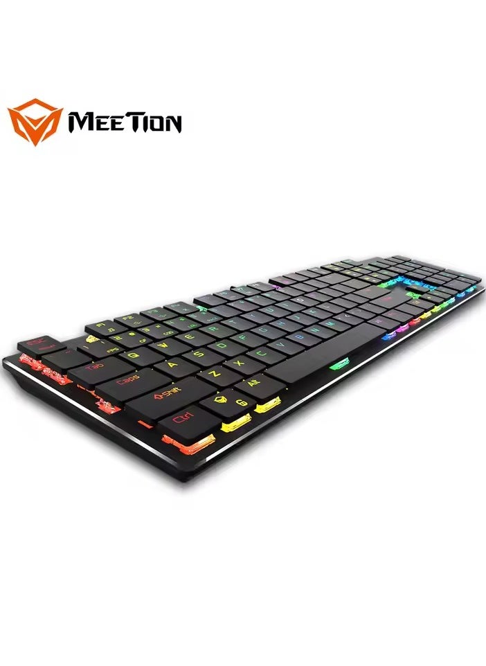 MEETION MK80 Ultrathin Mechanical RGB backlit full keys anti-ghosting ultrathin chocolate keycaps Mechanical Blue Switch Gold-Plating USB Best Gaming Keyboard Black