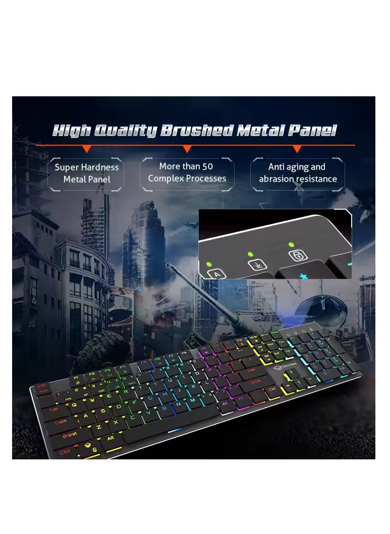 MEETION MK80 Ultrathin Mechanical RGB backlit full keys anti-ghosting ultrathin chocolate keycaps Mechanical Blue Switch Gold-Plating USB Best Gaming Keyboard Black