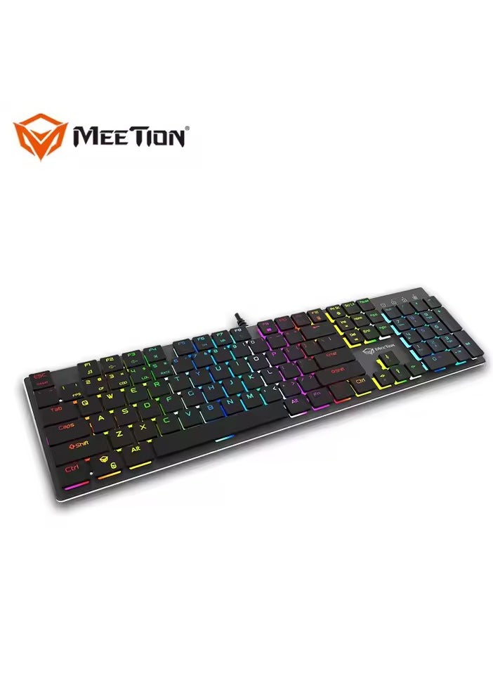 MEETION MK80 Ultrathin Mechanical RGB backlit full keys anti-ghosting ultrathin chocolate keycaps Mechanical Blue Switch Gold-Plating USB Best Gaming Keyboard Black