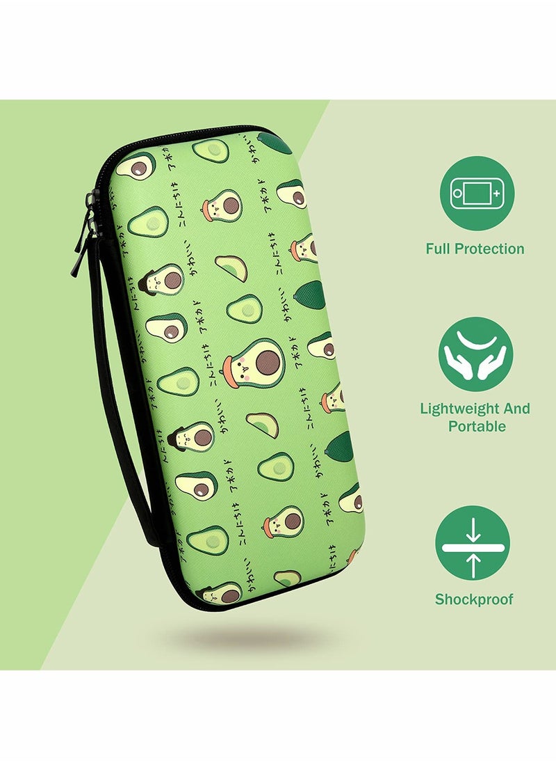Storage Bag Case for Nintendo Switch Game Console, Cartoon Avocado Cute Hard Portable Travel Carry Case with 12 Game Card Slots, Inner Storage Bag for Joy-Con & Accessories