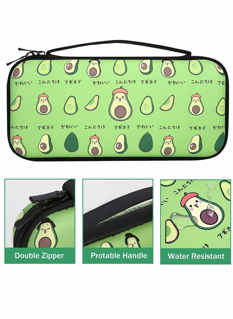 Storage Bag Case for Nintendo Switch Game Console, Cartoon Avocado Cute Hard Portable Travel Carry Case with 12 Game Card Slots, Inner Storage Bag for Joy-Con & Accessories