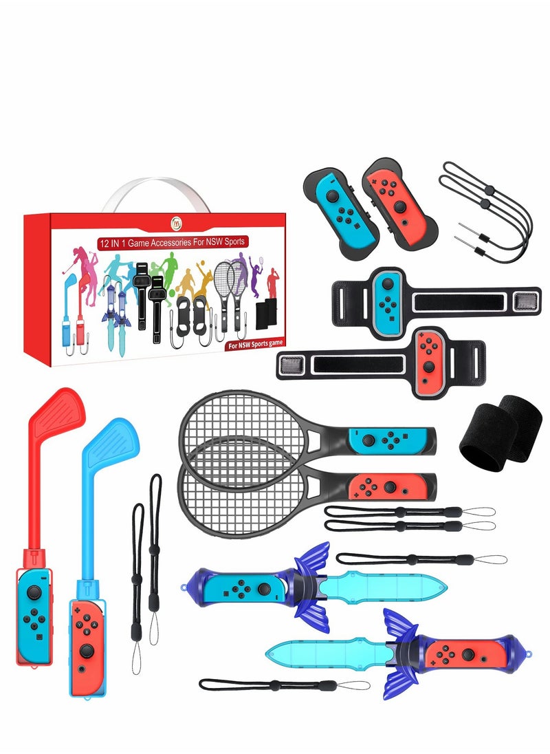 12-in-1 Nintendo Switch Sports Accessories Bundle - Family Kit with Tennis Rackets, Golf Clubs, Dance Bands & More for Ultimate Gaming Fun