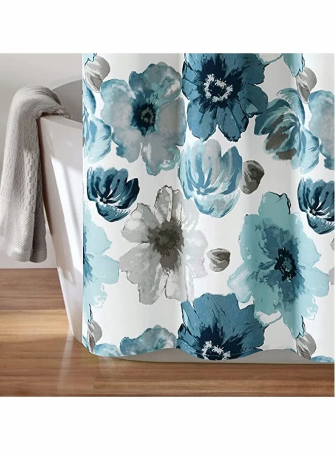 Shower Curtains for Bathroom Decor with 12 Hooks, 180 x 180 cm Watercolor Floral Bathroom Curtain Decor, Heavy Gray Shower Curtain, Blue and Gray
