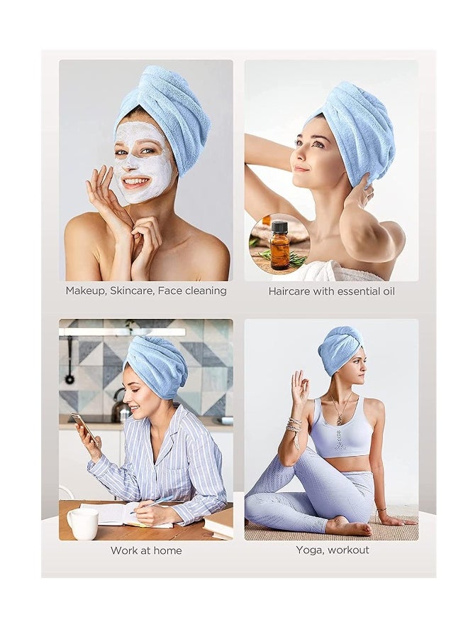 Ultra-Absorbent Microfiber Hair Towels 3 Pack Fast Drying Hair Turbans for Women Soft Anti Frizz Suitable for Curly Thick Hair in Blue and Grey