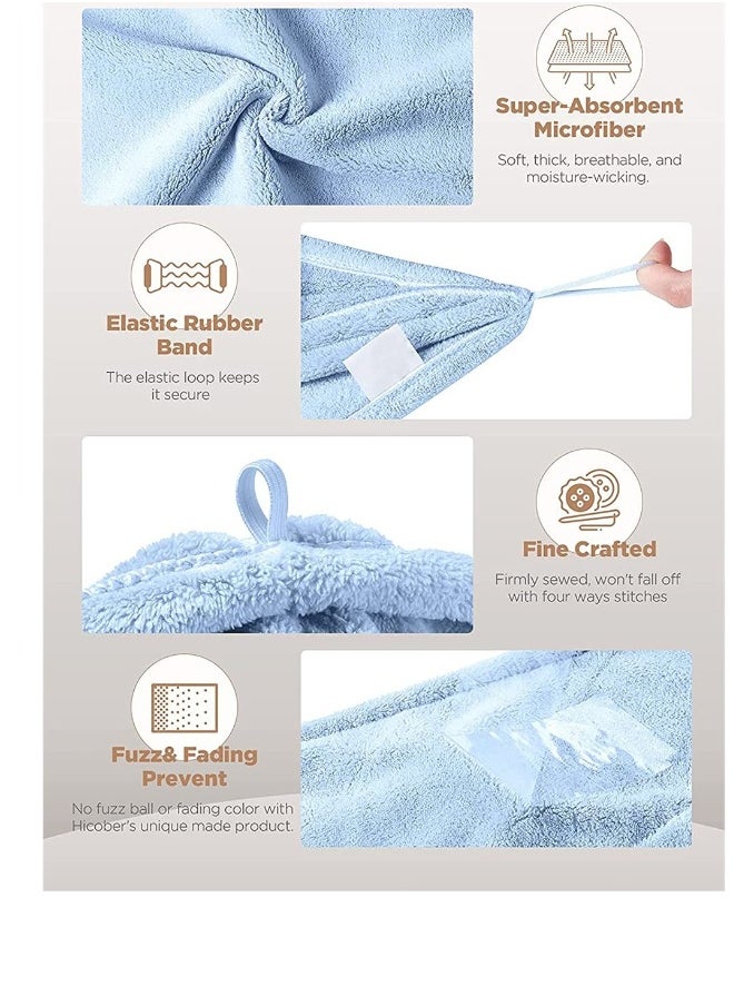 Ultra-Absorbent Microfiber Hair Towels 3 Pack Fast Drying Hair Turbans for Women Soft Anti Frizz Suitable for Curly Thick Hair in Blue and Grey
