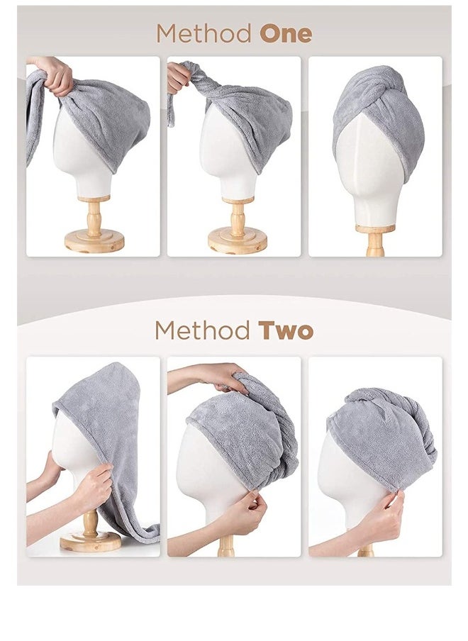 Ultra-Absorbent Microfiber Hair Towels 3 Pack Fast Drying Hair Turbans for Women Soft Anti Frizz Suitable for Curly Thick Hair in Blue and Grey