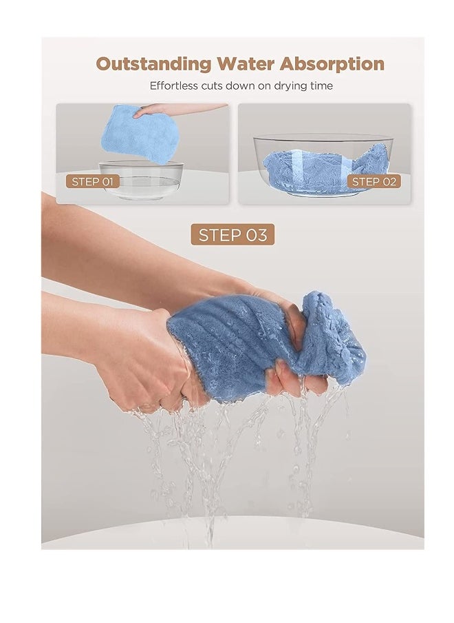 Ultra-Absorbent Microfiber Hair Towels 3 Pack Fast Drying Hair Turbans for Women Soft Anti Frizz Suitable for Curly Thick Hair in Blue and Grey