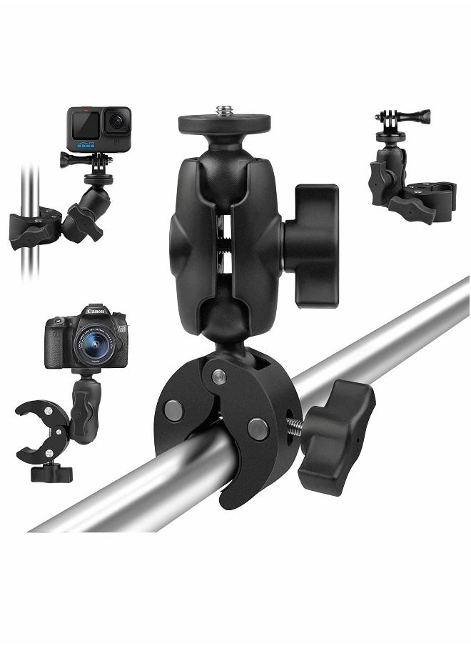 Camera Clamp for GoPr 10 Clamp Mount Double Ball Head Adapter 360 Degree Rotation Action Camera Clamp